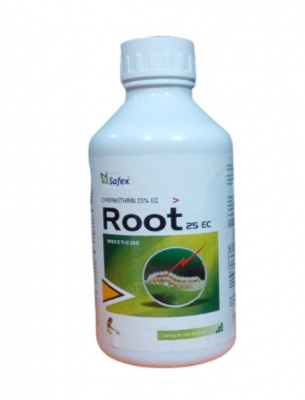 Safex Root Cypermethrin 25% EC Insecticide jassids, thrips, shoot and fruit borers. used for all type of vegetables, fruits and flowers plants.